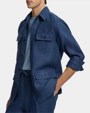 Ralph Lauren Purple Label Men's Linen-Blend Glen Check Overshirt | Thumbnail 7 Ralph Lauren Purple Label Men's Linen-Blend Glen Check Overshirt | Thumbnail 7