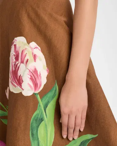 Oscar de la Renta Mixed Botanical Print Cotton Midi Skirt | Thumbnail 5 Oscar de la Renta Mixed Botanical Print Cotton Midi Skirt | Thumbnail 5