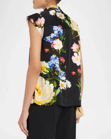 Elie Tahari The Chloe Cap-Sleeve Floral Blouse | Thumbnail 3 Elie Tahari The Chloe Cap-Sleeve Floral Blouse | Thumbnail 3