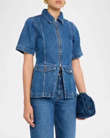 Veronica Beard Sully Short-Sleeve Denim Jacket | Thumbnail 4 Veronica Beard Sully Short-Sleeve Denim Jacket | Thumbnail 4