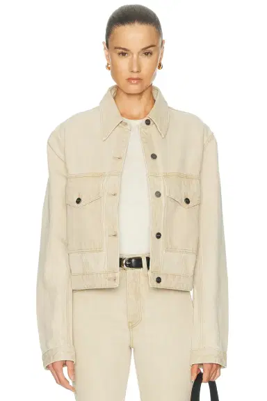 Khaite Tomer Collared Denim Jacket | Thumbnail 1 Khaite Tomer Collared Denim Jacket | Thumbnail 1
