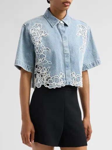 Simkhai Women's Albaine Floral-Embroidered Denim Shirt | Thumbnail 4 Simkhai Women's Albaine Floral-Embroidered Denim Shirt | Thumbnail 4