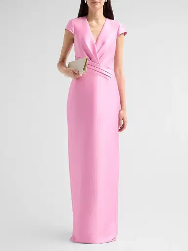 BADGLEY MISCHKA Women's Satin Wrapped-Bodice Column Gown - Blush - Size 16 | Thumbnail 2 BADGLEY MISCHKA Women's Satin Wrapped-Bodice Column Gown - Blush - Size 16 | Thumbnail 2