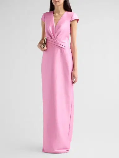 BADGLEY MISCHKA Women's Satin Wrapped-Bodice Column Gown - Blush - Size 16 | Thumbnail 4 BADGLEY MISCHKA Women's Satin Wrapped-Bodice Column Gown - Blush - Size 16 | Thumbnail 4