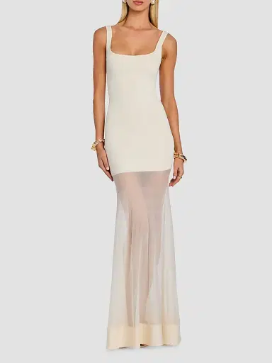 SEROYA Women's Inga Sheer Knit Maxi Dress - Eggshell | Thumbnail 2 SEROYA Women's Inga Sheer Knit Maxi Dress - Eggshell | Thumbnail 2