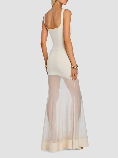 SEROYA Women's Inga Sheer Knit Maxi Dress - Eggshell | Thumbnail 3 SEROYA Women's Inga Sheer Knit Maxi Dress - Eggshell | Thumbnail 3