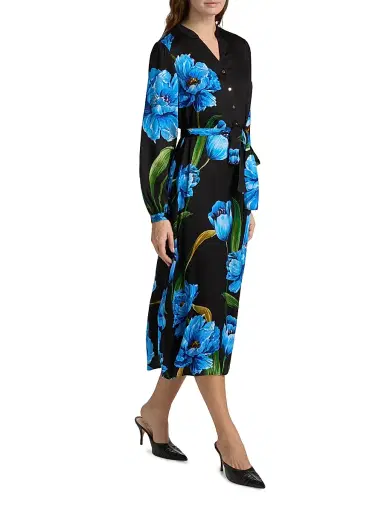 Elie Tahari Women's The Mila Floral Silk-Blend Midi-Dress - Noir And Blue | Thumbnail 2 Elie Tahari Women's The Mila Floral Silk-Blend Midi-Dress - Noir And Blue | Thumbnail 2