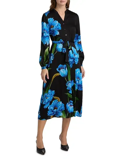 Elie Tahari Women's The Mila Floral Silk-Blend Midi-Dress - Noir And Blue | Thumbnail 3 Elie Tahari Women's The Mila Floral Silk-Blend Midi-Dress - Noir And Blue | Thumbnail 3