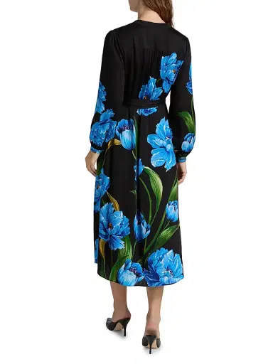 Elie Tahari Women's The Mila Floral Silk-Blend Midi-Dress - Noir And Blue | Thumbnail 5 Elie Tahari Women's The Mila Floral Silk-Blend Midi-Dress - Noir And Blue | Thumbnail 5