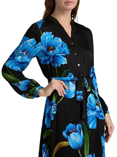 Elie Tahari Women's The Mila Floral Silk-Blend Midi-Dress - Noir And Blue | Thumbnail 6 Elie Tahari Women's The Mila Floral Silk-Blend Midi-Dress - Noir And Blue | Thumbnail 6