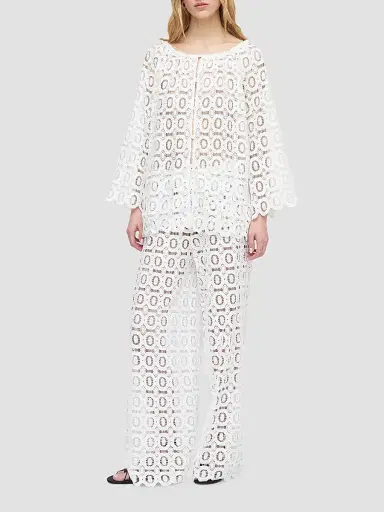 Hill House Home Women's The Kaya Pool Pants - White Broderie | Thumbnail 2 Hill House Home Women's The Kaya Pool Pants - White Broderie | Thumbnail 2