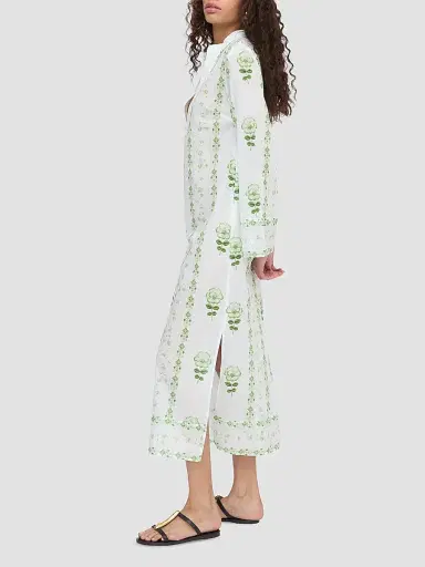 Hill House Home Women's The Sorina Maxi Tunic - White Green Arcadia Border | Thumbnail 2 Hill House Home Women's The Sorina Maxi Tunic - White Green Arcadia Border | Thumbnail 2