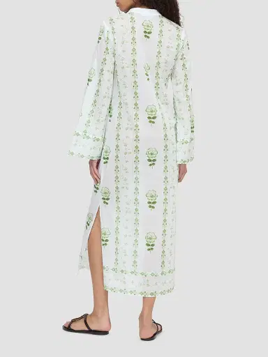 Hill House Home Women's The Sorina Maxi Tunic - White Green Arcadia Border | Thumbnail 3 Hill House Home Women's The Sorina Maxi Tunic - White Green Arcadia Border | Thumbnail 3