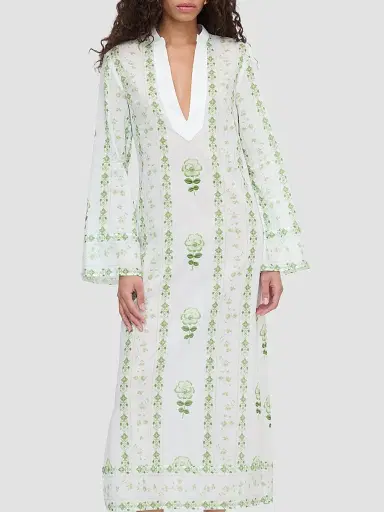 Hill House Home Women's The Sorina Maxi Tunic - White Green Arcadia Border | Thumbnail 4 Hill House Home Women's The Sorina Maxi Tunic - White Green Arcadia Border | Thumbnail 4