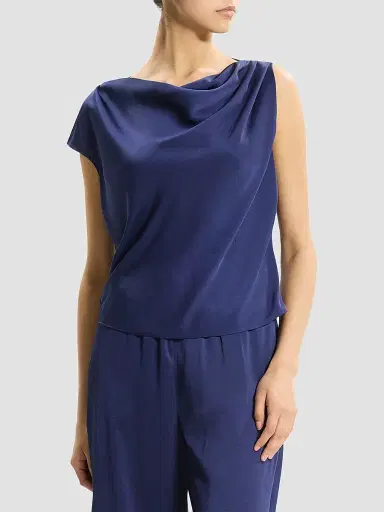Theory Women's Cowlneck Satin Blouse - Sapphire Navy - Size XL | Thumbnail 4 Theory Women's Cowlneck Satin Blouse - Sapphire Navy - Size XL | Thumbnail 4