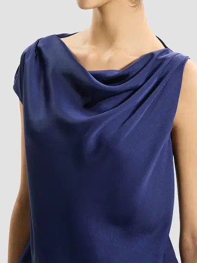 Theory Women's Cowlneck Satin Blouse - Sapphire Navy - Size XL | Thumbnail 5 Theory Women's Cowlneck Satin Blouse - Sapphire Navy - Size XL | Thumbnail 5