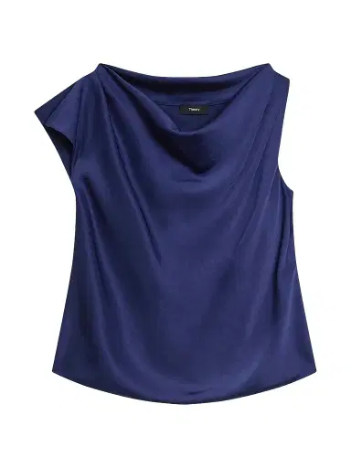 Theory Women's Cowlneck Satin Blouse - Sapphire Navy - Size XL | Thumbnail 1 Theory Women's Cowlneck Satin Blouse - Sapphire Navy - Size XL | Thumbnail 1