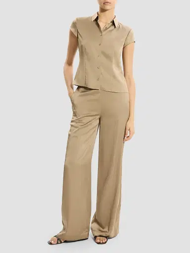 Theory Women's Satin Button-Front Shirt - Mocha Taupe | Thumbnail 2 Theory Women's Satin Button-Front Shirt - Mocha Taupe | Thumbnail 2