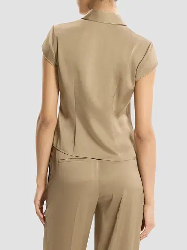 Theory Women's Satin Button-Front Shirt - Mocha Taupe | Thumbnail 3 Theory Women's Satin Button-Front Shirt - Mocha Taupe | Thumbnail 3