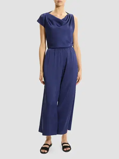 Theory Women's Pleated Satin Wide-Leg Pants - Sapphire Navy | Thumbnail 2 Theory Women's Pleated Satin Wide-Leg Pants - Sapphire Navy | Thumbnail 2