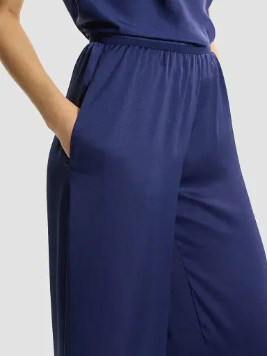 Theory Women's Pleated Satin Wide-Leg Pants - Sapphire Navy | Thumbnail 5 Theory Women's Pleated Satin Wide-Leg Pants - Sapphire Navy | Thumbnail 5