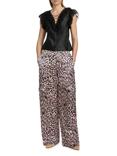 Ulla Johnson Women's Emilia Printed Satin Cargo Pants | Thumbnail 2 Ulla Johnson Women's Emilia Printed Satin Cargo Pants | Thumbnail 2