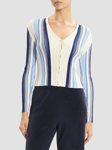 Theory Women's Striped Cotton-Blend Ribbed Cardigan - Multi | Thumbnail 4 Theory Women's Striped Cotton-Blend Ribbed Cardigan - Multi | Thumbnail 4