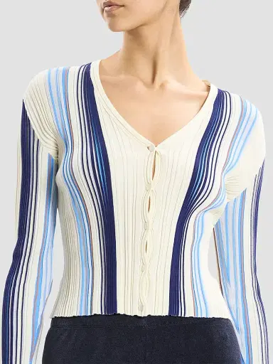 Theory Women's Striped Cotton-Blend Ribbed Cardigan - Multi | Thumbnail 5 Theory Women's Striped Cotton-Blend Ribbed Cardigan - Multi | Thumbnail 5