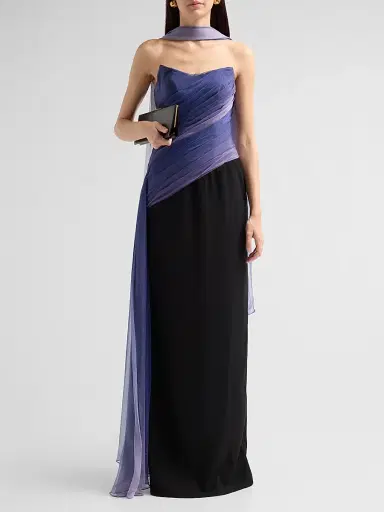 Rene Ruiz Collection Women's Crêpe & Ombré Chiffon Column Gown - Blue Ombre Black - Size 16 | Thumbnail 2 Rene Ruiz Collection Women's Crêpe & Ombré Chiffon Column Gown - Blue Ombre Black - Size 16 | Thumbnail 2