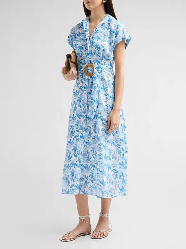 Ro's Garden Women's Catherine Floral Cotton Dress - Blue Keanu - Size XS | Thumbnail 4 Ro's Garden Women's Catherine Floral Cotton Dress - Blue Keanu - Size XS | Thumbnail 4