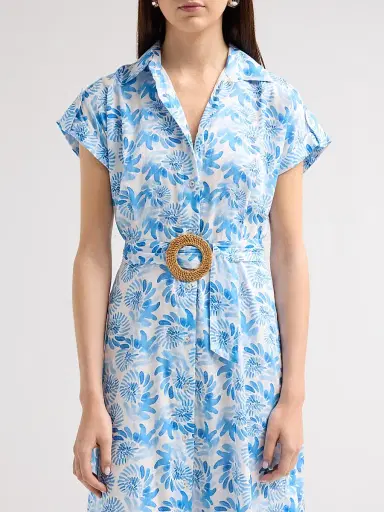 Ro's Garden Women's Catherine Floral Cotton Dress - Blue Keanu - Size XS | Thumbnail 5 Ro's Garden Women's Catherine Floral Cotton Dress - Blue Keanu - Size XS | Thumbnail 5
