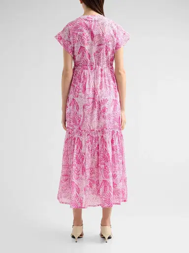 Ro's Garden Women's Mumi Floral Cotton Tie Midi Dress - Pink Lush Island | Thumbnail 3 Ro's Garden Women's Mumi Floral Cotton Tie Midi Dress - Pink Lush Island | Thumbnail 3