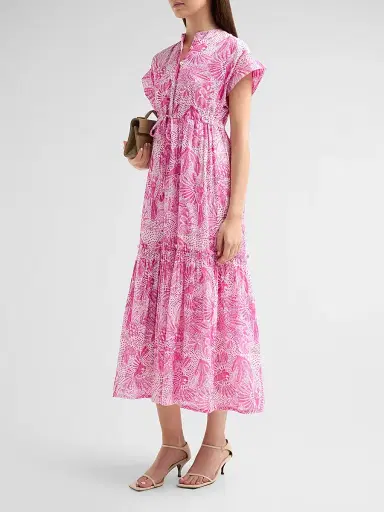 Ro's Garden Women's Mumi Floral Cotton Tie Midi Dress - Pink Lush Island | Thumbnail 4 Ro's Garden Women's Mumi Floral Cotton Tie Midi Dress - Pink Lush Island | Thumbnail 4