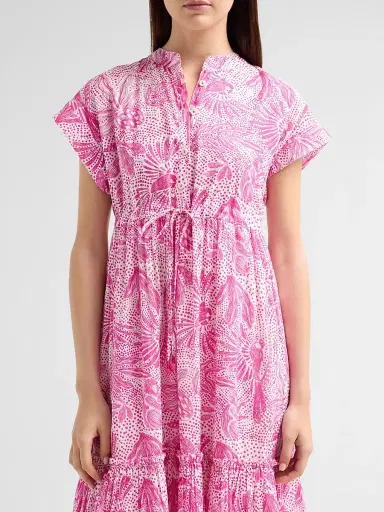Ro's Garden Women's Mumi Floral Cotton Tie Midi Dress - Pink Lush Island | Thumbnail 5 Ro's Garden Women's Mumi Floral Cotton Tie Midi Dress - Pink Lush Island | Thumbnail 5