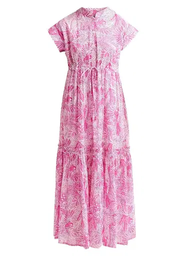 Ro's Garden Women's Mumi Floral Cotton Tie Midi Dress - Pink Lush Island | Thumbnail 1 Ro's Garden Women's Mumi Floral Cotton Tie Midi Dress - Pink Lush Island | Thumbnail 1