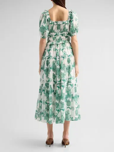 Ro's Garden Women's Percy Floral Cotton Tiered Midi Dress - Green Tropicalia | Thumbnail 3 Ro's Garden Women's Percy Floral Cotton Tiered Midi Dress - Green Tropicalia | Thumbnail 3