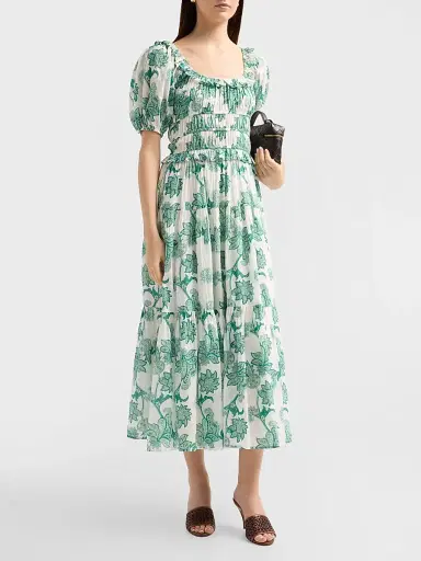 Ro's Garden Women's Percy Floral Cotton Tiered Midi Dress - Green Tropicalia | Thumbnail 4 Ro's Garden Women's Percy Floral Cotton Tiered Midi Dress - Green Tropicalia | Thumbnail 4
