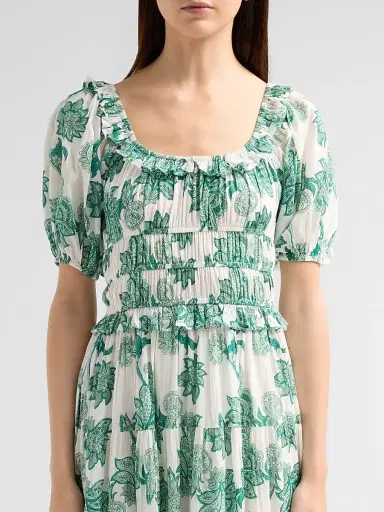 Ro's Garden Women's Percy Floral Cotton Tiered Midi Dress - Green Tropicalia | Thumbnail 5 Ro's Garden Women's Percy Floral Cotton Tiered Midi Dress - Green Tropicalia | Thumbnail 5
