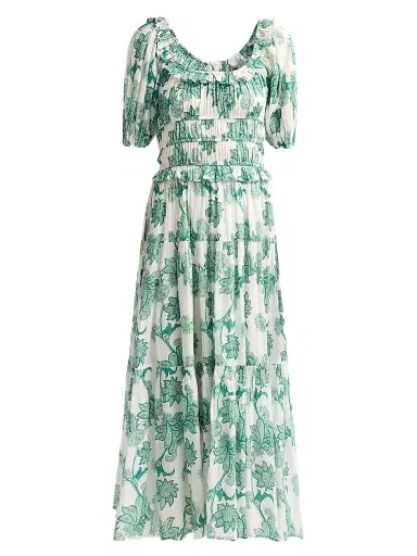 Ro's Garden Women's Percy Floral Cotton Tiered Midi Dress - Green Tropicalia | Thumbnail 1 Ro's Garden Women's Percy Floral Cotton Tiered Midi Dress - Green Tropicalia | Thumbnail 1
