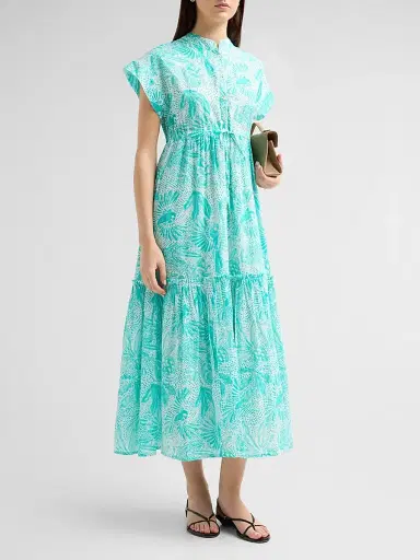 Ro's Garden Women's Mumi Floral Cotton Tie Midi Dress - Green Lush Island | Thumbnail 4 Ro's Garden Women's Mumi Floral Cotton Tie Midi Dress - Green Lush Island | Thumbnail 4