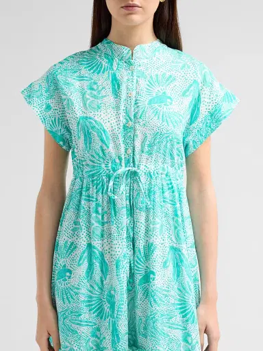 Ro's Garden Women's Mumi Floral Cotton Tie Midi Dress - Green Lush Island | Thumbnail 5 Ro's Garden Women's Mumi Floral Cotton Tie Midi Dress - Green Lush Island | Thumbnail 5