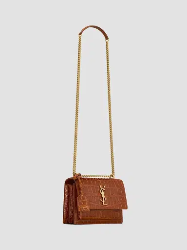 Saint Laurent Women's Sunset Shoulder Bag in Crocodile Embossed Leather - Caramel Cognac | Thumbnail 5 Saint Laurent Women's Sunset Shoulder Bag in Crocodile Embossed Leather - Caramel Cognac | Thumbnail 5