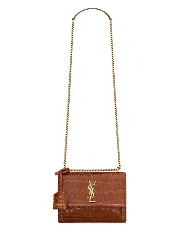 Saint Laurent Women's Sunset Shoulder Bag in Crocodile Embossed Leather - Caramel Cognac | Thumbnail 1 Saint Laurent Women's Sunset Shoulder Bag in Crocodile Embossed Leather - Caramel Cognac | Thumbnail 1