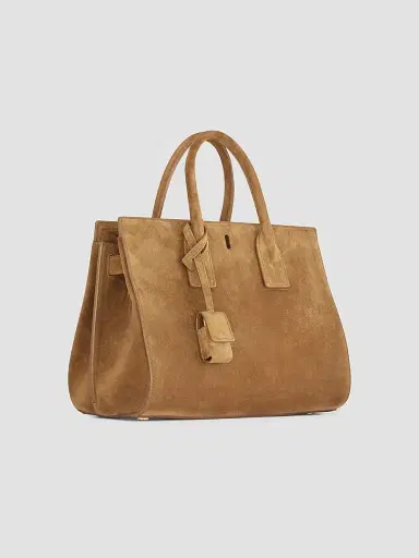 Saint Laurent Women's Sac De Jour Tote Bag in Suede - Caramel Cognac | Thumbnail 2 Saint Laurent Women's Sac De Jour Tote Bag in Suede - Caramel Cognac | Thumbnail 2