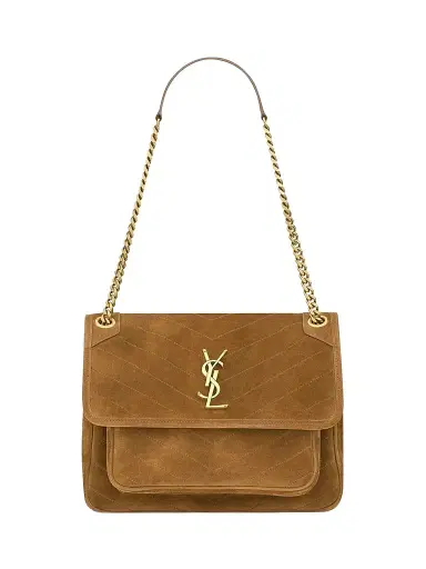 Saint Laurent Women's Niki Shoulder Bag in Suede - Caramel Cognac | Thumbnail 1 Saint Laurent Women's Niki Shoulder Bag in Suede - Caramel Cognac | Thumbnail 1