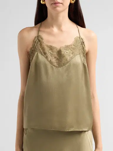 ba & sh Women's Corina Satin Lace-Back Tank - Kaki | Thumbnail 5 ba & sh Women's Corina Satin Lace-Back Tank - Kaki | Thumbnail 5