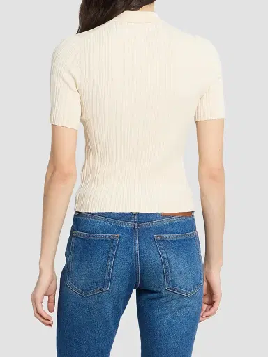 Victoria Beckham Women's Rib-Knit Zip Polo Top - Elderflower | Thumbnail 3 Victoria Beckham Women's Rib-Knit Zip Polo Top - Elderflower | Thumbnail 3