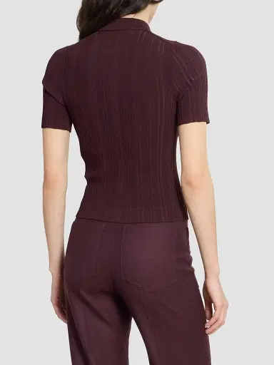 Victoria Beckham Women's Rib-Knit Zip Polo Top - Acai - Size XS | Thumbnail 3 Victoria Beckham Women's Rib-Knit Zip Polo Top - Acai - Size XS | Thumbnail 3