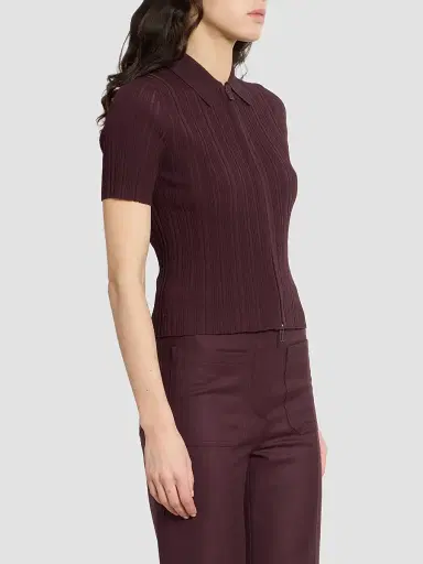 Victoria Beckham Women's Rib-Knit Zip Polo Top - Acai - Size XS | Thumbnail 4 Victoria Beckham Women's Rib-Knit Zip Polo Top - Acai - Size XS | Thumbnail 4