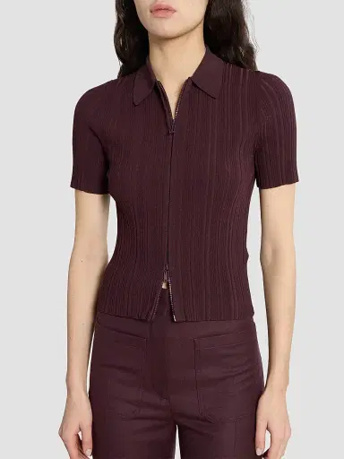 Victoria Beckham Women's Rib-Knit Zip Polo Top - Acai - Size XS | Thumbnail 5 Victoria Beckham Women's Rib-Knit Zip Polo Top - Acai - Size XS | Thumbnail 5